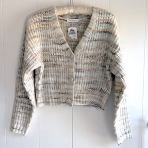 New! All in Favor cardigan sweater cream striped size S